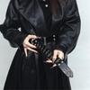 Gothic Style Women's Studded Belt Double Row Hole Waist Sash Secure Nonslip Clasp PU Leather Fashion Accessory