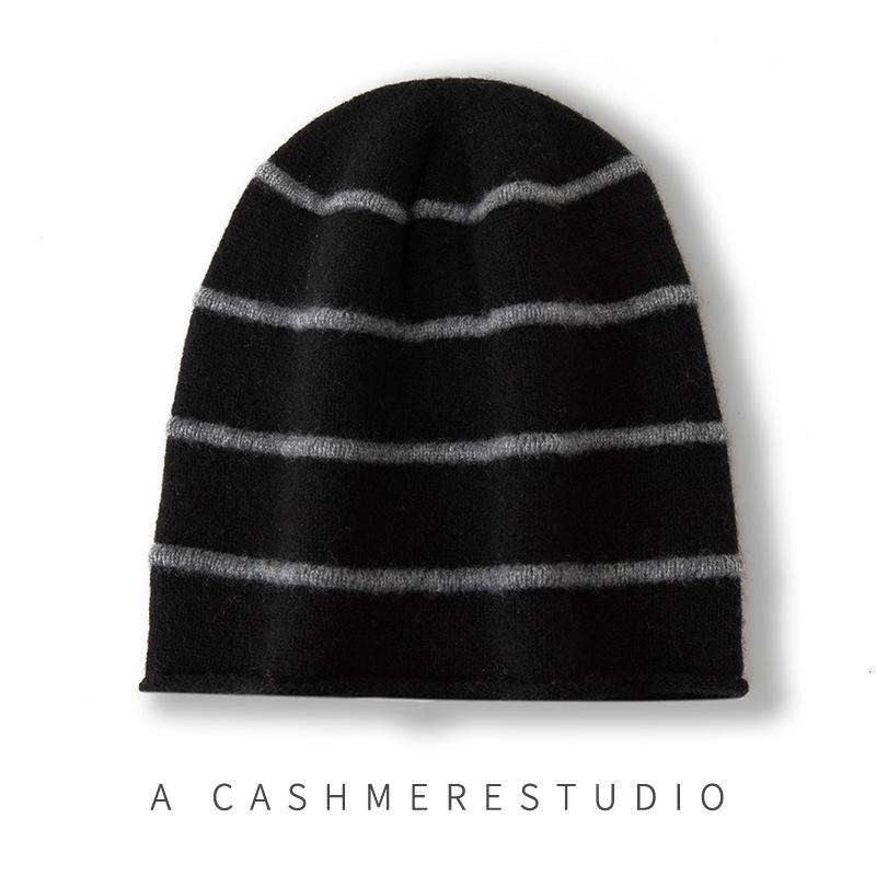Cashmere Autumn and Winter New Women's Knitted Hat Casual Color Matching Striped Outdoor Warm Ear Protection Cap