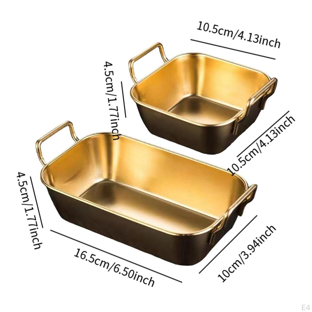 2 Pack Serving Tray, Stainless Steel Fry Plate, Kitchen Basket for Barbecue Events