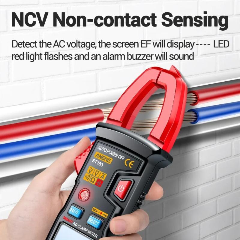 Aneng ST183 Clamp Meter AC Current 6000 Counts True RMS AC Voltage Tester Hz Capacitance NCV Ohm Professional Test Tool Digital Display High Precision