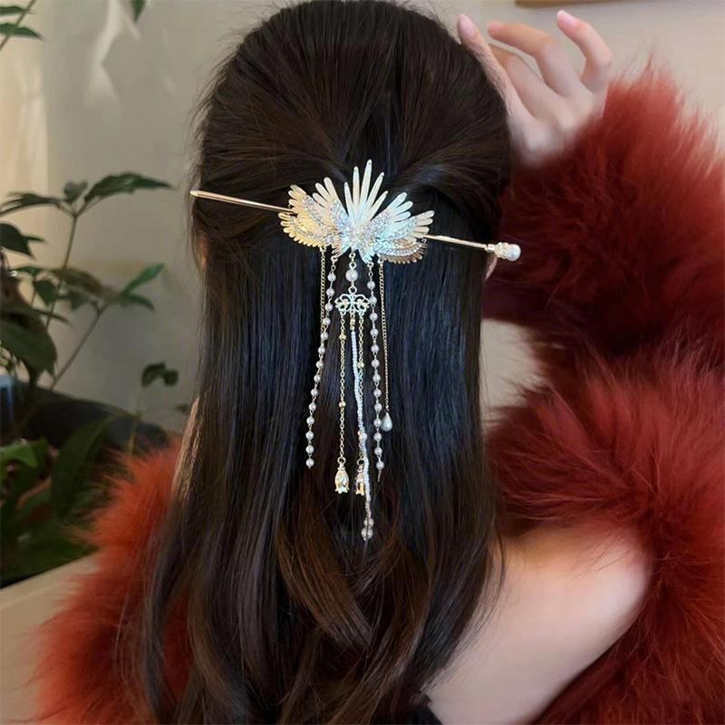 1Pcs Luxury Chinese Headwear Angel Wing Hairpin Alloy Tassels Hair Sticks Women Daily Hair Clip Sweet Hair Accessories