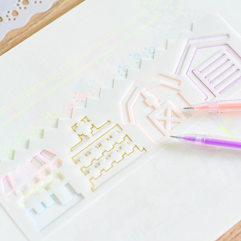 Șablon multifuncțional de desen cu benzi desenate: Set de riglă și planșe de colorat din carton negru pentru copii