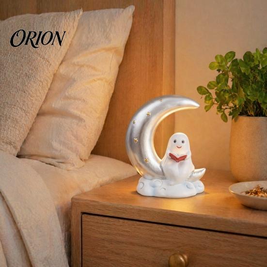 Whimsical Ghost Statue Cute Reading Book Ornament, Luminous Resin Figurine, Collectible Figurine Decor Night Light for Halloween Home Desktop