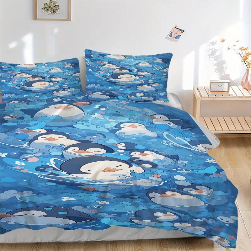 3pcs Bedding Set Penguin Includes 1 Comforter + 2 Pillowcases, Without Pillow Inserts, Soft Comfortable,Bedding Set,a0909006