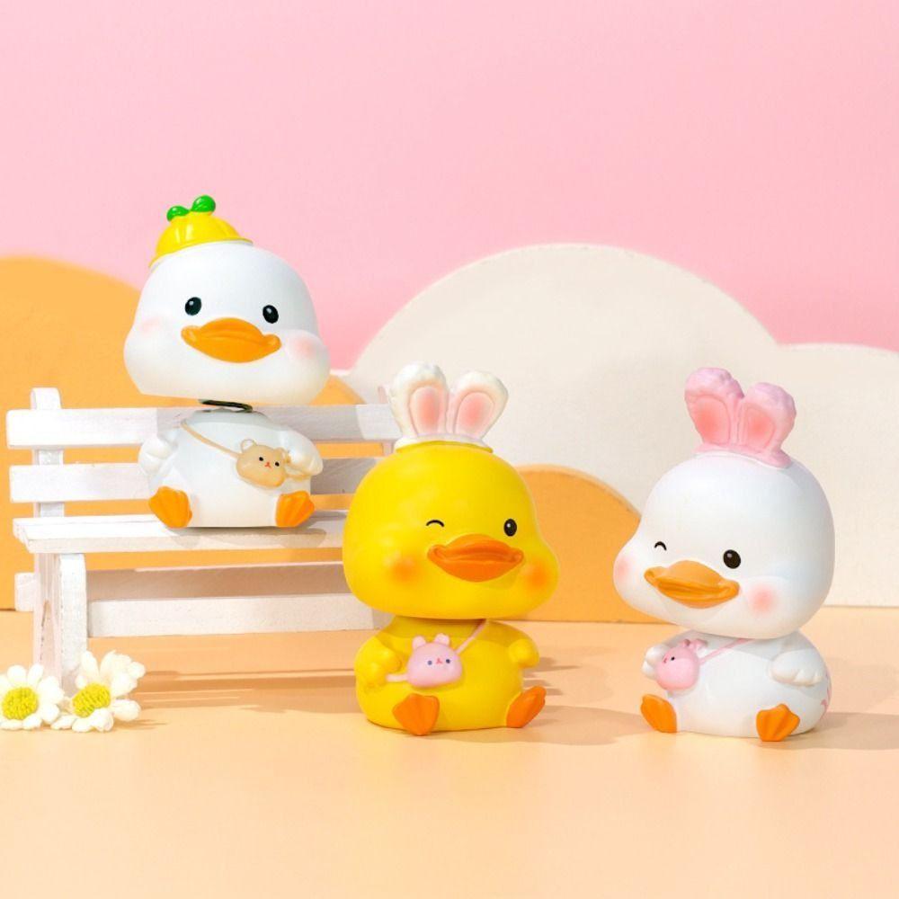 Kawaii Shake Resin Duck Figurine Exquisite lucky Duckling Doll Toy  Living Room