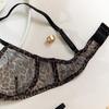 French Leopard Print Mesh Push-up Bra and Panty Lingerie Set