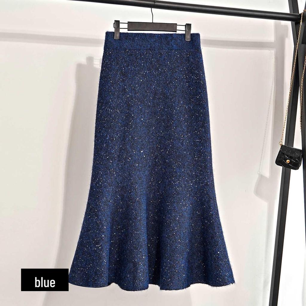 Elegant Blue High-Waisted Mermaid Skirt – No-Pill, Hip-Hugging Design with Stylish Zipper