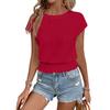 Ladies' Fashionable Round-neck Solid-color Short-sleeved Shirt With Cutout For Summer