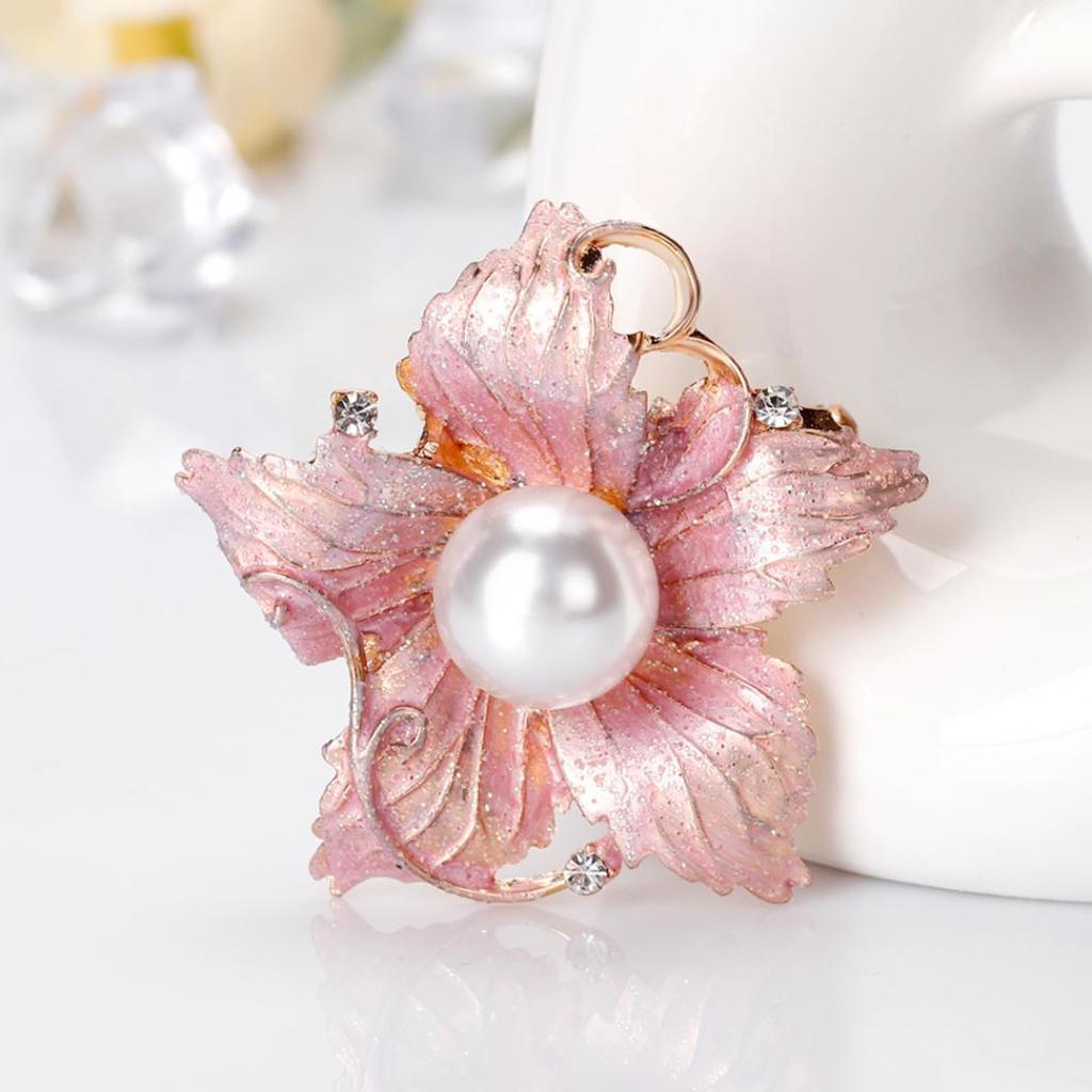 Mode kvinnors Rhinestone imitation Pearl Emalj Blomma Floriated Brosch Pin