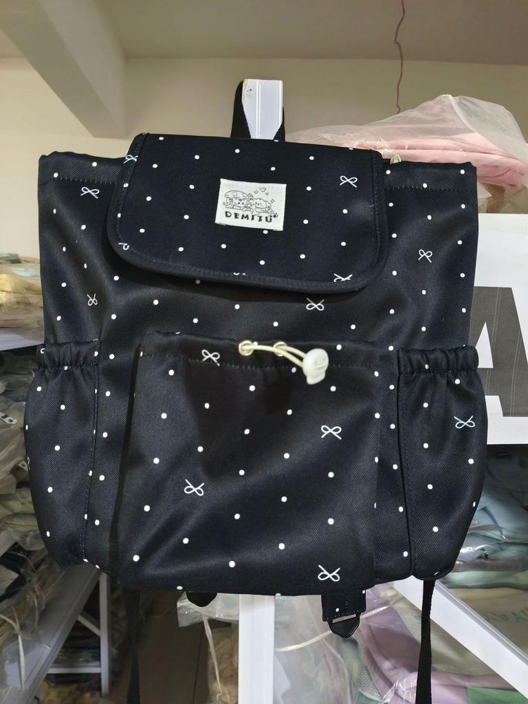 College Style Bow Dot Nylon Backpack For School And Travel With Laptop Storage