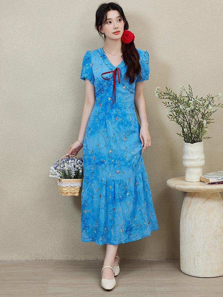 Women's Summer Slimming Tie-Dye Tencel Floral Long Dress