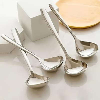4pcs/8pcs/12pcs Durable Stainless Steel Long Handle Soup Spoon, Perfect for Soup, Porridge And Hot Pot Restaurants, It Is The Ideal Kitchen Utensil
