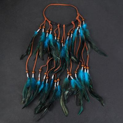 Synthetic Braided Cord Boho Feather Headpiece Adjustable Slide Bead Multi-strand Design Tribal Hair Extension