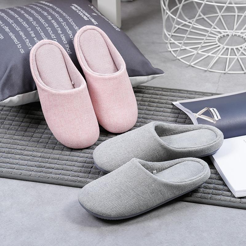 Japanese twill winter non-slip home wood floor soft bottom bedroom men and women couple thick bottom cotton slippers simple