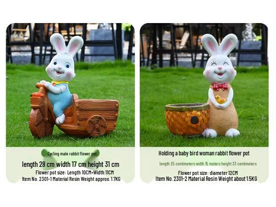 Outdoor Cartoon Rabbit Garden Decoration - Animal Flower Pot Sculpture for Kindergartens and Courtyards