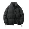 Women Men Cotton Coat Stand Collar Long Sleeve Drawstring Hem Puffer Jacket with Pockets Loose Fit Warm Winter Outerwear