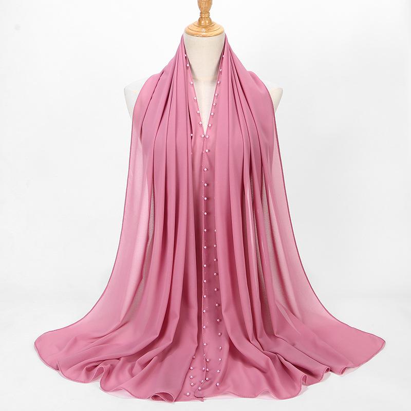 

20252025 Новый шарф из жемчужного шифона, платок на голову с пришитыми жемчужинами, цветной платок на голову с пришитыми жемчужинами Женский MSL043 72*175CM