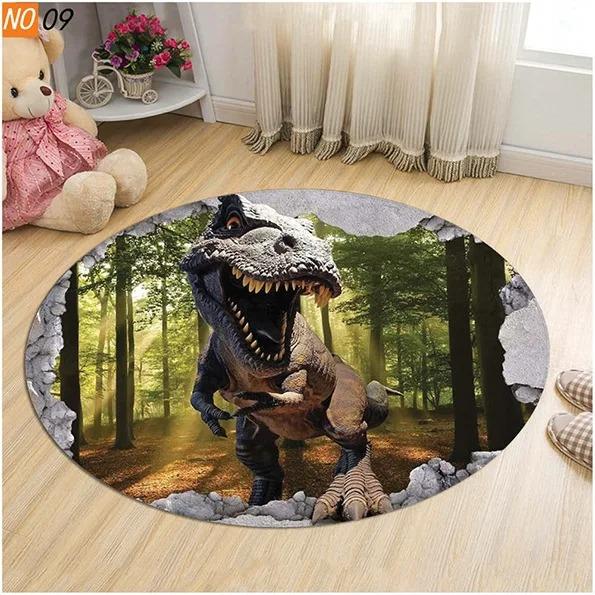 3D Dinosaur Print Round Rugs for Bedroom Area Floor Mats for Kids Room Bath Chair Mat Carpet Living Room Home Decor for Gifts
