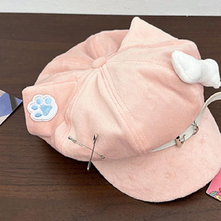 Fashion 2000s Cats Ear Beret Hat Soft Cotton Octagonal Hat for Women Girl Daily Outfit Anime Theme Headwear for Winter Wear
