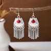 Ethnic Miao Silver Tassel Earrings - Retro Long Dangle Scenic Studs for Women