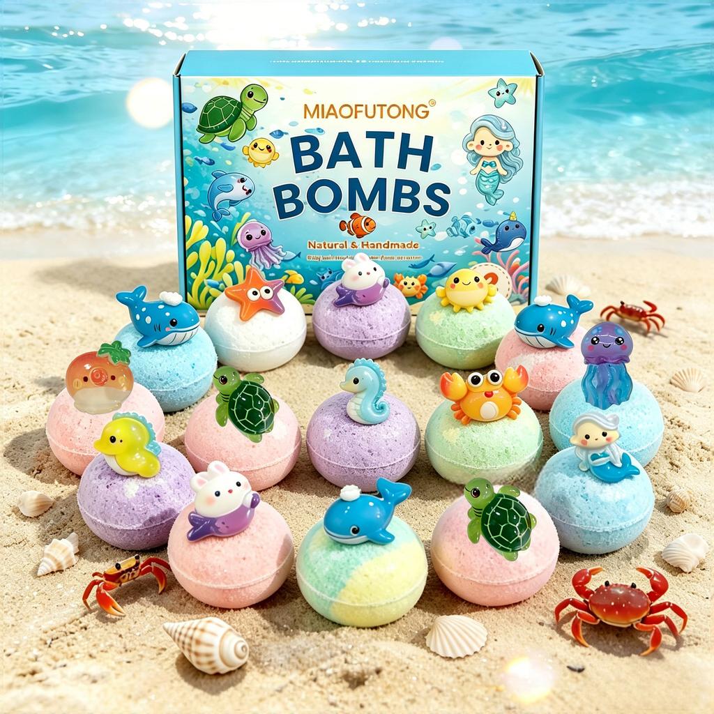 Ocean Toy Bath Bomb Set 60g*12, Kids Bath Bombs with Surprise Toys, Dissolvable Bath Toys, Children's Bath Time Fun, Gift for Kids