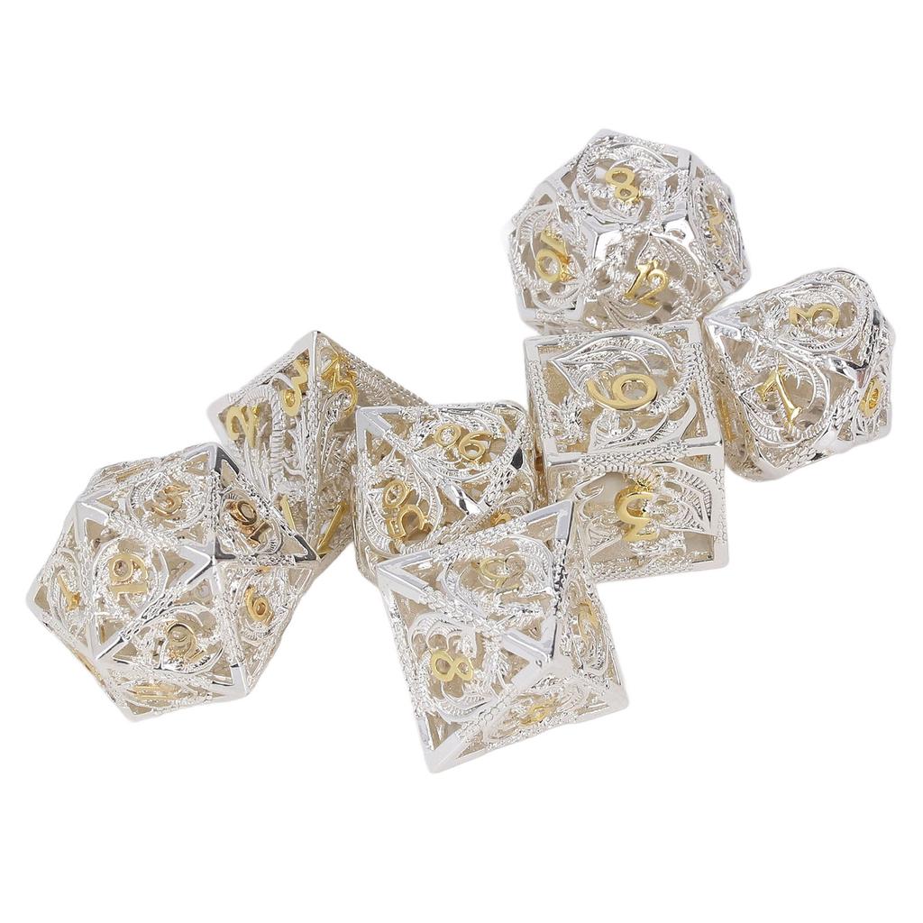Metal Dice Set Hollow Polyhedral Crafted Portable Board Game Dice for Tabletop Game Gold