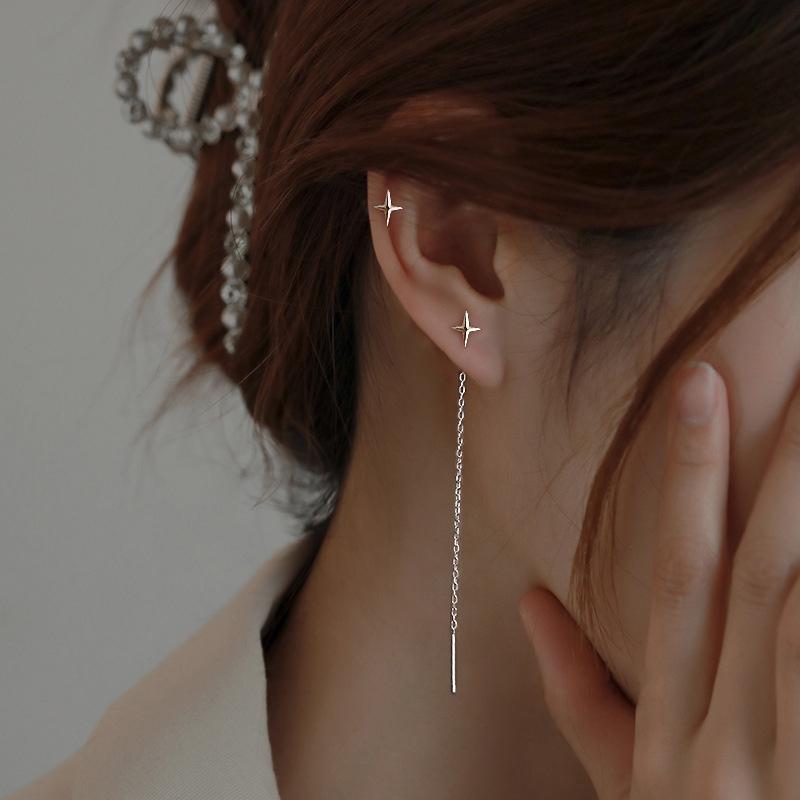 Trend Long Wire Tassel Thread Chain Climb Star Heart Beads Pendants Drop Earrings Women'S Straight Hanging Earings Jewelry