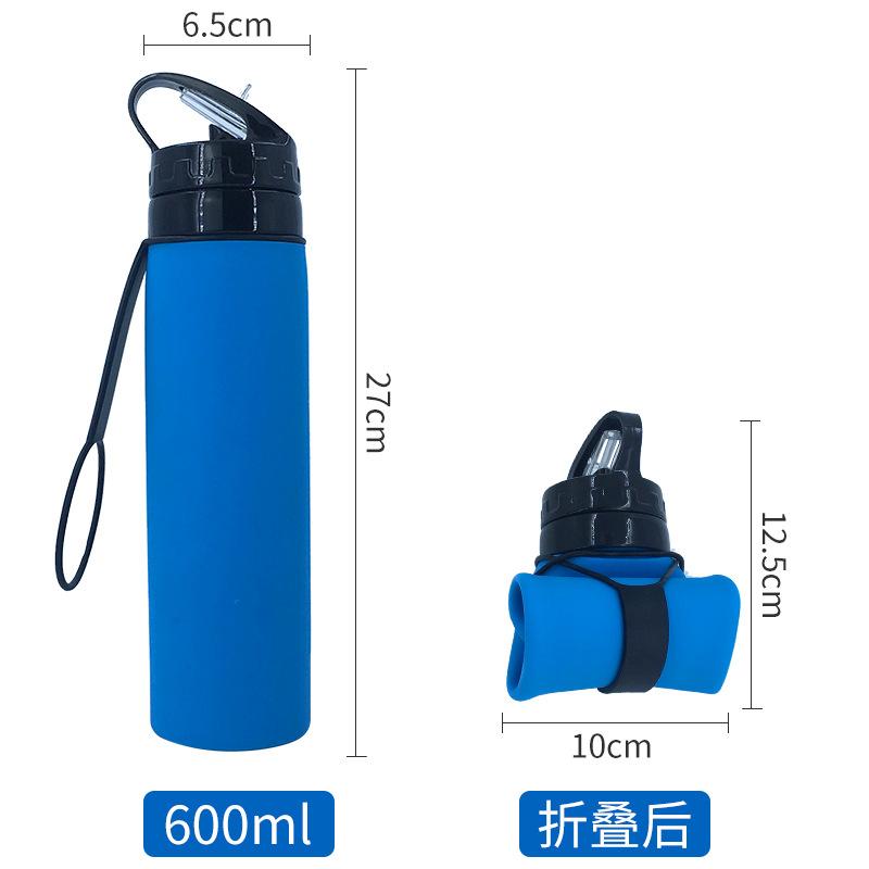 Outdoor silicone folding kettle, travel mountaineering riding portable water bottle, folding cup gift water cup 600ml