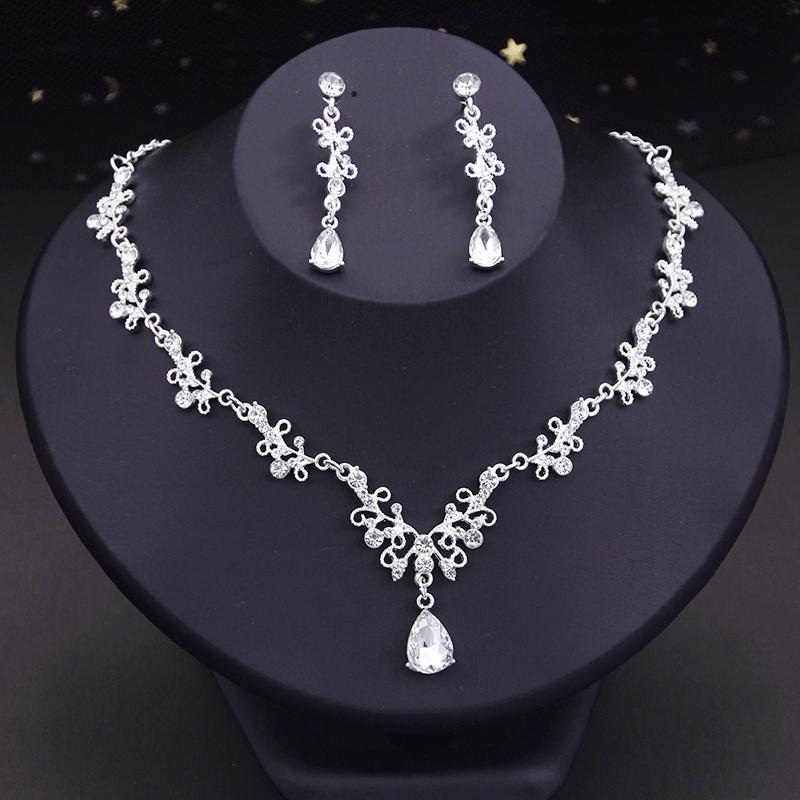 Strass-Kristall-Anhänger, Halskette, Ohrringe-Sets für Frauen, Modeschmuck, Hochzeits-/Abschlussball-Kostüm-Accessoires