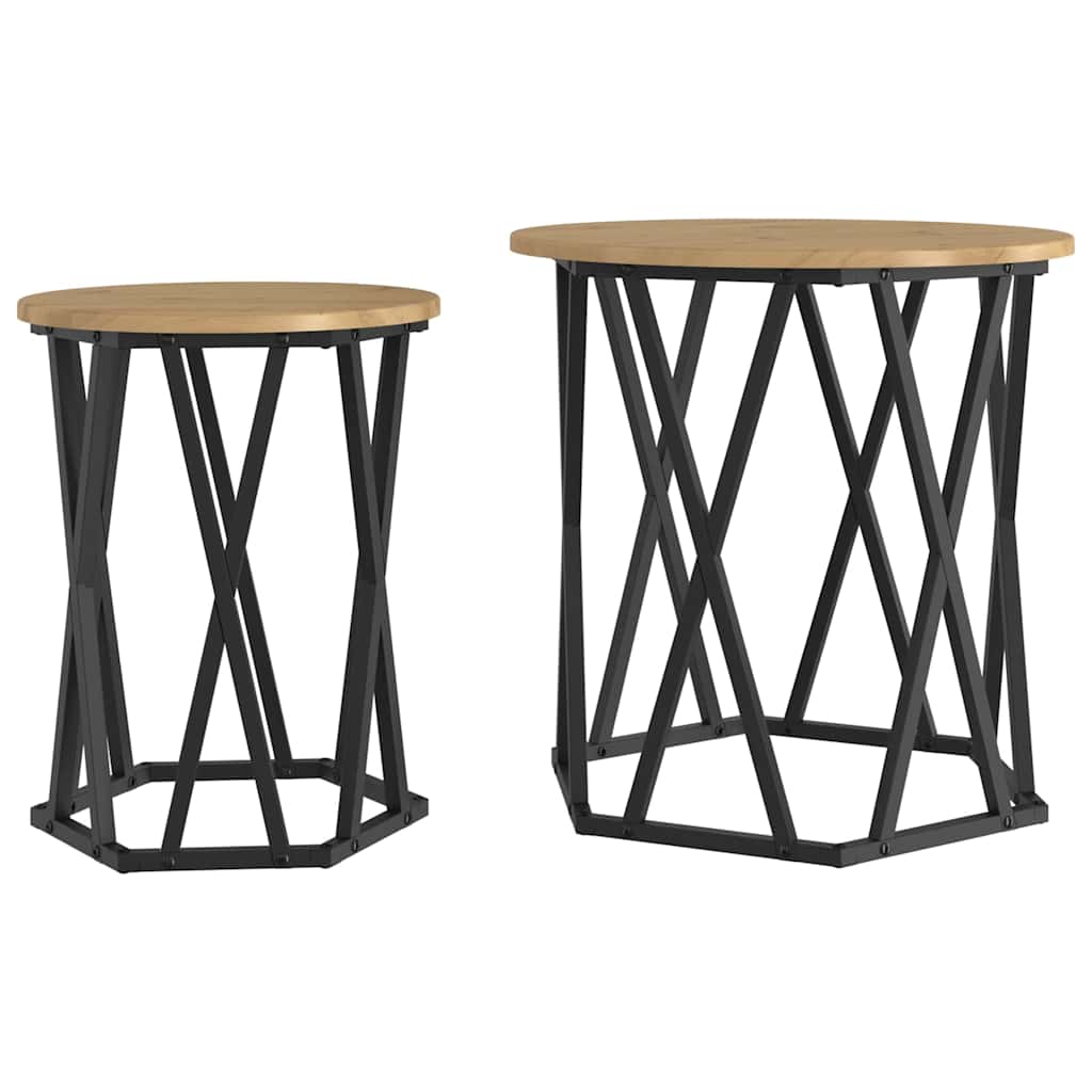 Coffee Table Set 2 Pcs Artisan Oak Engineered Wood and Steel