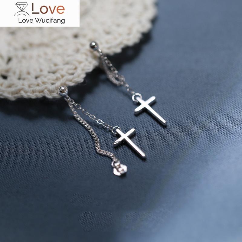 Bohemian 925 Sterling Silver Cross Earrings for Women Fashion Personality Couple Small Contracted Earrings