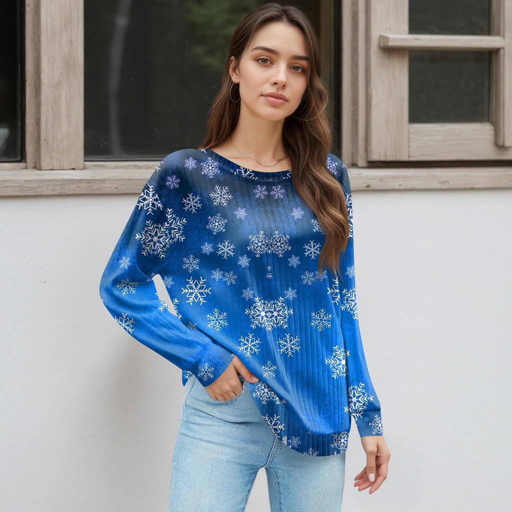 Women's Printed Lightweight Brushed-Cotton Round Neck Top