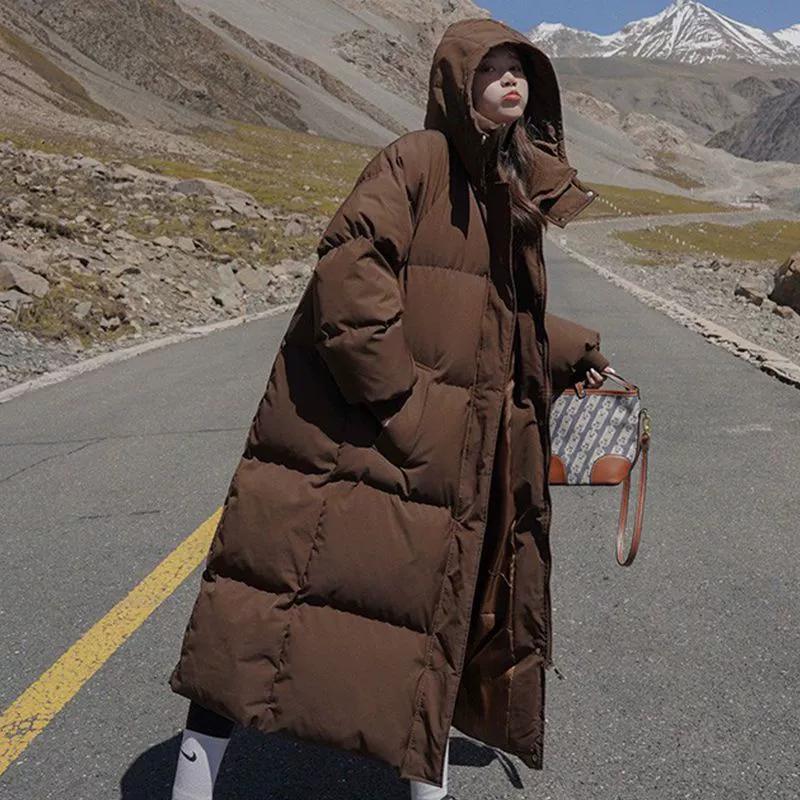 

Довге Потовщене Пухове Бавовняне Пальто Хлібного Стилю Жіночий Зимовий 2025 Верхній Одяг Корейський Вільний Довгий До Коліна Однотонний Куртка з Капюшоном S кавовий