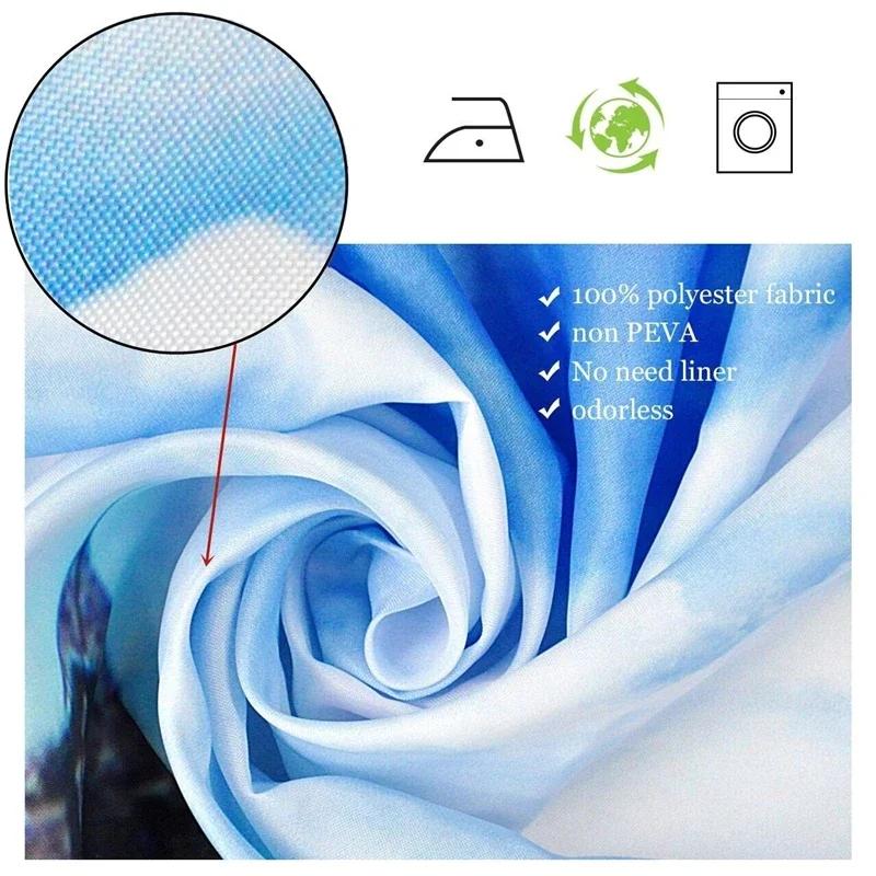 Die Wellen Kunst Blaues Meerwasser Dusche Badezimmer Vorhänge Minimalistisches Bad Dekor Wasserdichte Plastikvorhang Mit 12 Haken