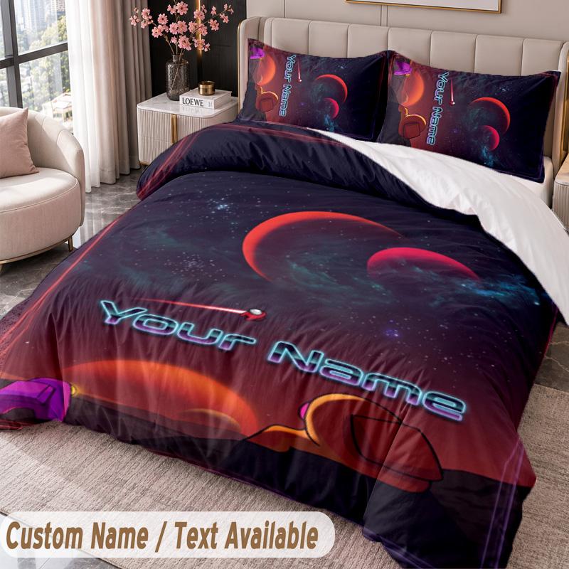Custom Name Text 3Pcs Bedding Set Among Us Duvet Cover And Two Pillowcases