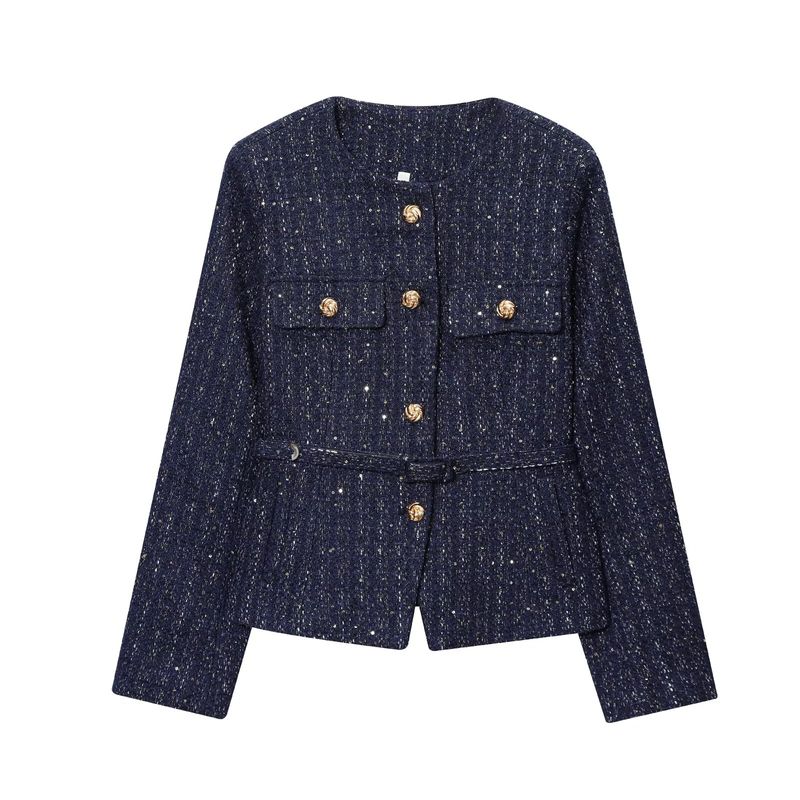 Araltay New Arrival Fashion Style Women's Clothing Fashion All-Match Casual Minimalist Long Sleeve with Belt Woolen Sequin Outwear