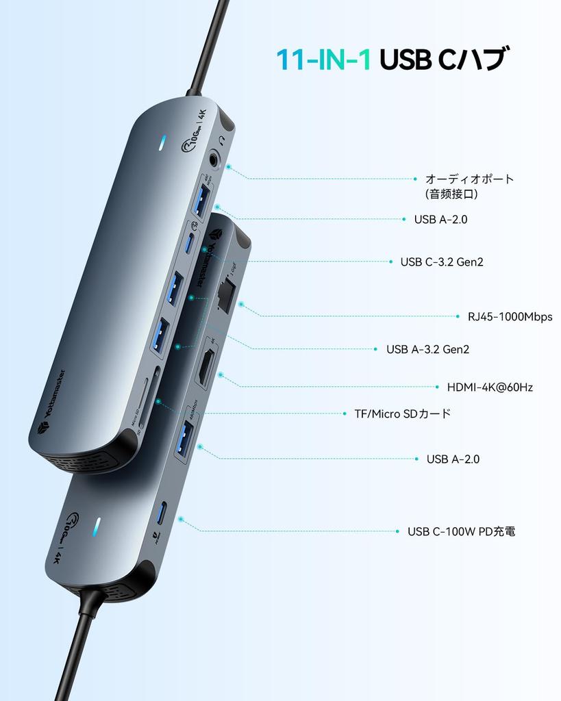 New Yottamaster USB C Hub 3 10Gbps Gen2 Data Transfer Adapter HDMI Output 100W PD Fast Charging Gigabit Ethernet LAN Port Audio Card Reader Compatible