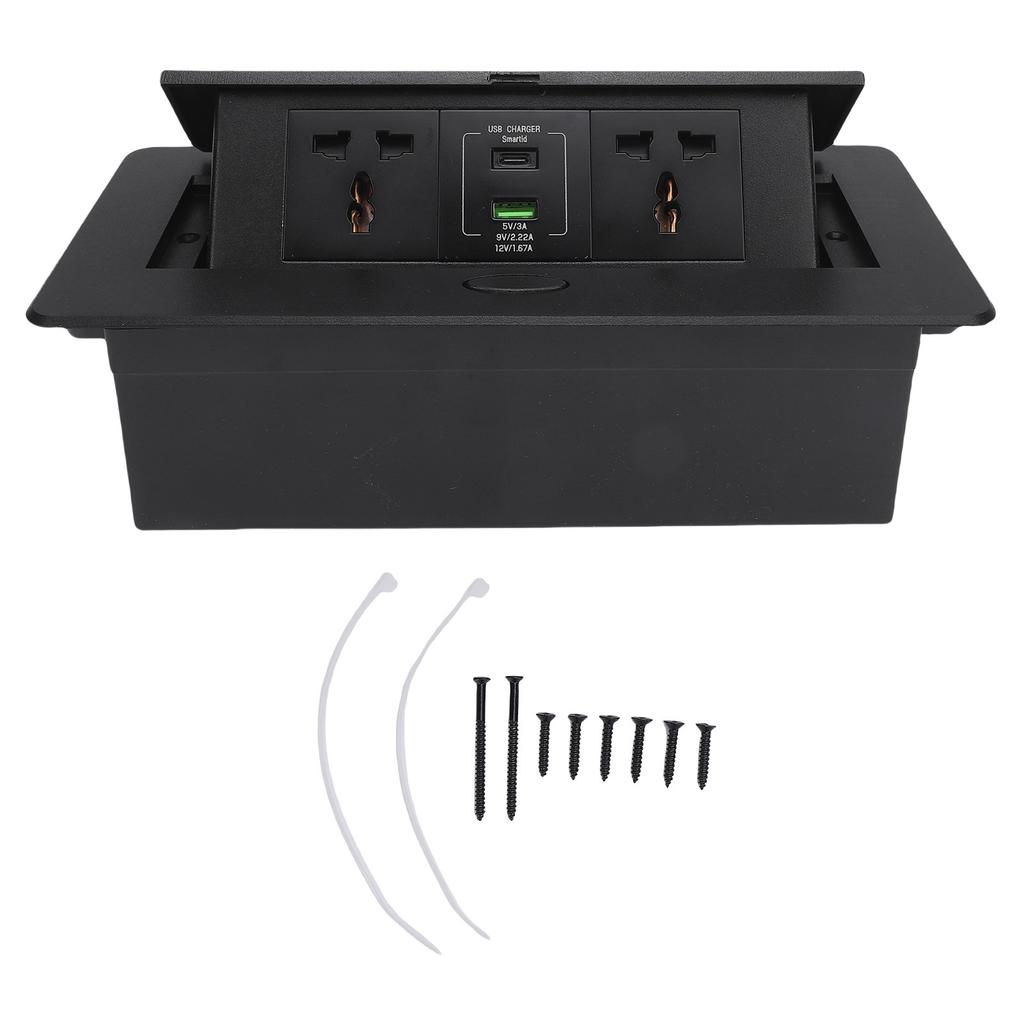 Desktop Pop Up Outlet 2xAC Sockets 16A 4000W 1xUSB A 1xType C Ports Table Recessed Power Strip for