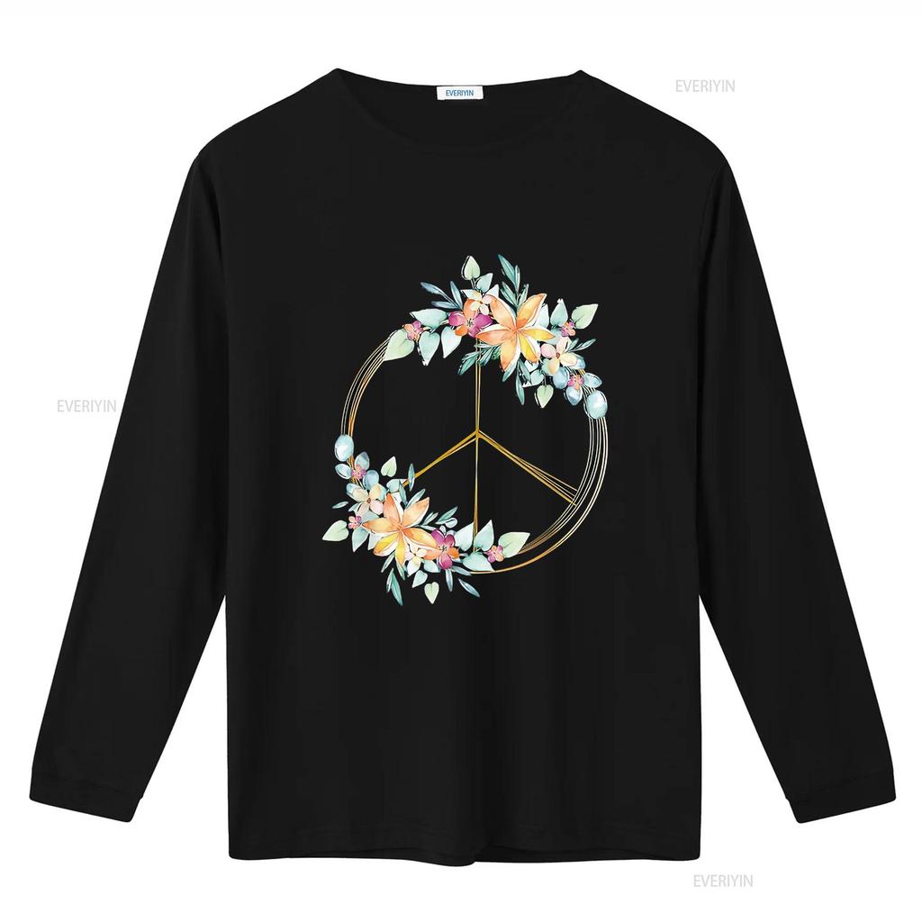 Floral Peace Sign Watercolor Bohemian Hippie Clothing Womens T Shirt Black 2X Large Vintage Washed Graphic Unisex Breathable