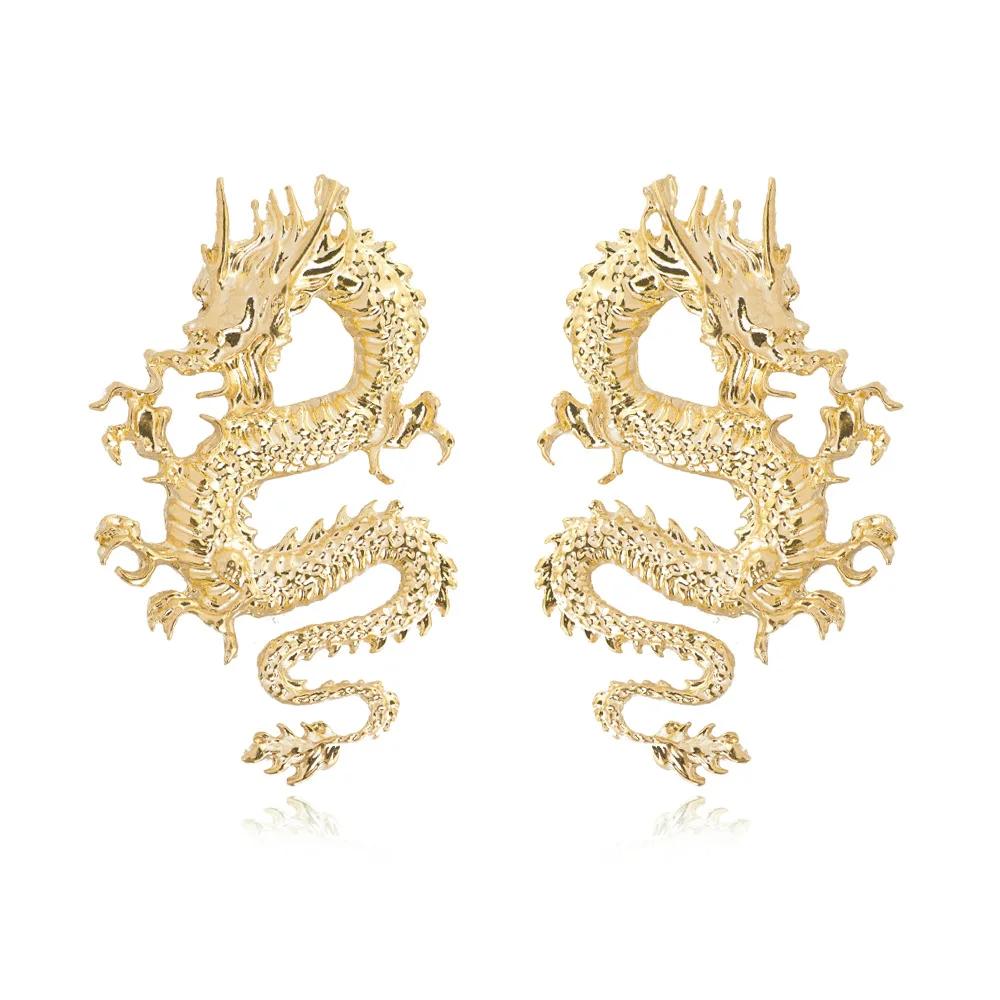 Vintage Chinese Style Dragon Stud Earrings for Women Trendy Punk Personality Animal Totem Earrings Statement Jewelry Gift