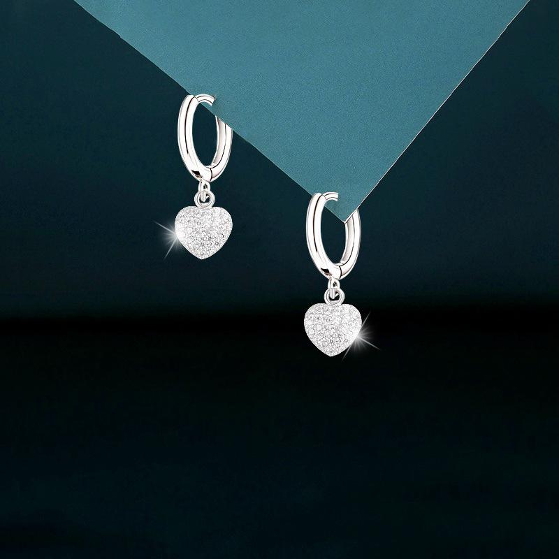 Korean Rhinestone Heart Ear Cuff 925 Sterling Silver Earrings for Women