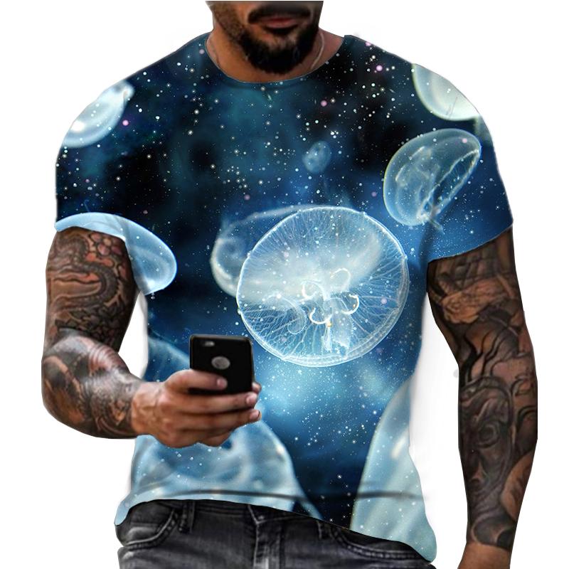 Summer Hot and Colorful Jellyfish Pattern 3D Printing American Casual Sports and Fitness Short Sleeved T-shirt