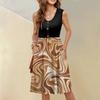 Women's Sleeveless Casual Vacation Loose Swing Geometric Button Midi Dress With Pockets