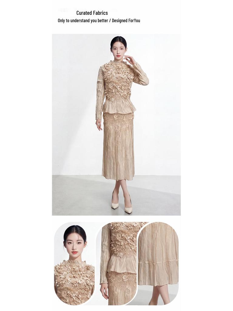 2026 Spring Women's Embroidered Pleated Skirt Suit - High-End Miyake Style