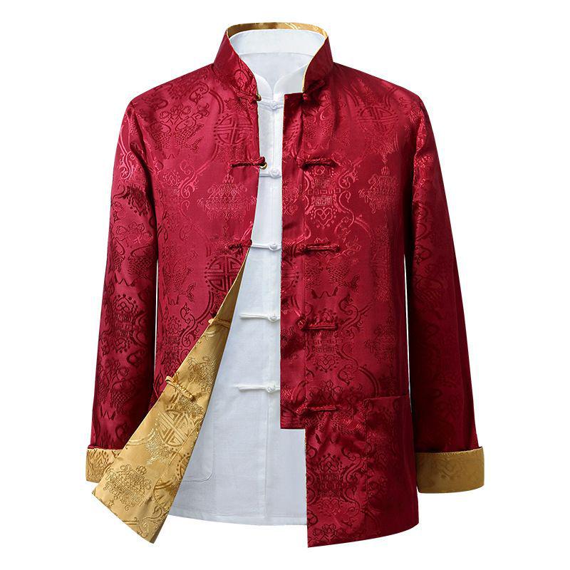 Double-Sided Tang Suit Jacket for Men: Long Sleeve, Chinese Style, Ideal for Middle-Aged & Elderly - Perfect for Spring & Autumn.