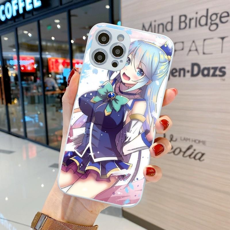 Cute Konosuba Anime Girl Phone Case For IPhone 14 13 12 11 Pro Max X XR XS 8 7 Plus Liquid Glass Color Phone Cover