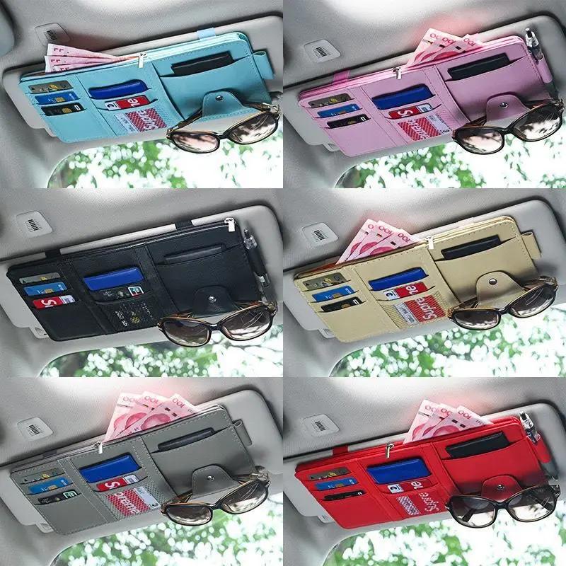 Car Sun Visor Organizer Multi-Pocket Pouch Car Sun Visor Organizer Zipper Type Card Holder Storage Auto Interior Accessories