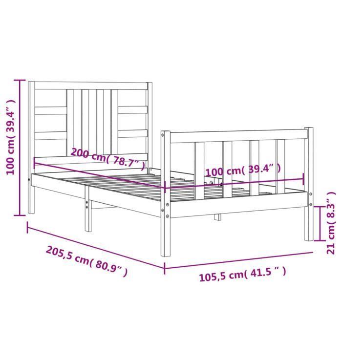 VidaXL Bed Frames and Headboard White 100x200 Cm Solid Wood 3191962
