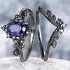 2Pcs/Set Fashion Black Gold Color Blue Rhinestone Zircon Rings For Women Full Crystal Rings Wedding Engagement Jewelry Gifts