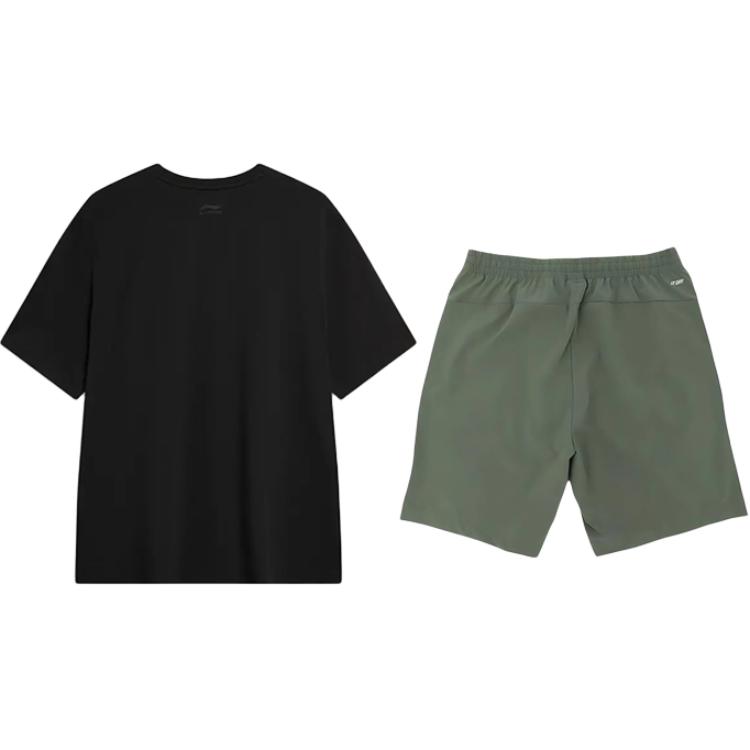 Li-Ning Round Neck Pullover Letter Logo Print Quick-Dry Cool Comfortable Casual Sports Suit Unisex suit AHSU711-1+YKSV147-1